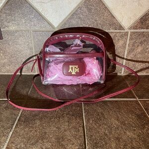 Retired Jon Hart Design Clear Becky Bag - Maroon Leather - Texas A&M
